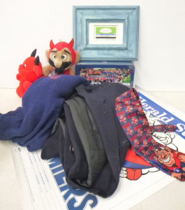 Lot 17 - Box lot assorted Melbourne Football and Cricket Club items inc, framed
