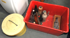 Lot 22 - Group Lot Assorted Glass Bottles Wooden Playing Card Box, Australian P Lot 22 - Group Lot Assorted Glass Bottles Wooden Playing Card Box, Australian P