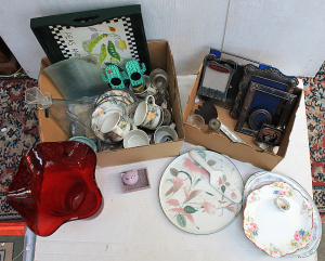 Lot 23 - 2 x Boxes Mixed Household Items inc Mikasa Serving Tray w Server, Art N