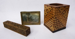 Lot 28 - 3 x Vintage items inc, framed William Slack miniature Australian landsc