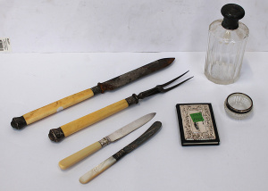 Lot 29 - Lot asstd Sterling Silver Mounted items inc Cologne Bottle w silver lid