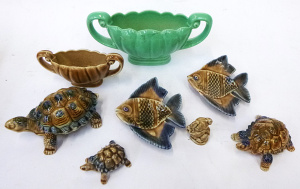 Lot 30 - Small lot English Wade Pottery figurines & twin handle vases inc, T Lot 30 - Small lot English Wade Pottery figurines & twin handle vases inc, T