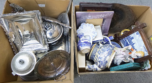 Lot 46 - 2 x boxes assorted mostly Vintage Items inc, EPNS, china, metal ware et