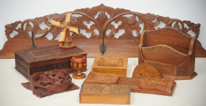 Lot 47 - Box lot + Carved Vintage Wooden items - Jewellery Boxes, Large Coat Rac