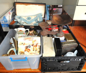 Lot 52 - 2 x Boxes Assorted Mixed Goods incl Meakin Teapot, Masonic Regalia, As