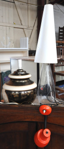 Lot 55 - 3 x Lamps incl Modernist Clear Glass Lamp, Orange Retro Clip on Lamp &a Lot 55 - 3 x Lamps incl Modernist Clear Glass Lamp, Orange Retro Clip on Lamp &a