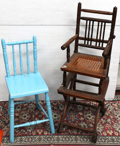 Lot 56 - 2 x Cottage Style childrens Chairs, one Painted Blue & One 1930s Fo Lot 56 - 2 x Cottage Style childrens Chairs, one Painted Blue & One 1930s Fo