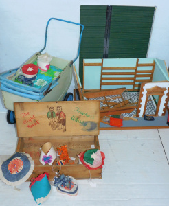Lot 59 - Mixed Group Vintage inc 1940s Metal Dolls Pram - Cream with Blue vinyl Lot 59 - Mixed Group Vintage inc 1940s Metal Dolls Pram - Cream with Blue vinyl