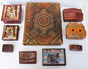 Lot 98 - Group Lot Leather Items inc Leather Bound Photo Album by Marcus Ward &