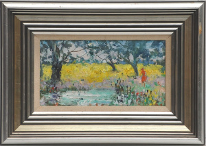 Lot 100 - Phyllis Waterhouse (1917 - 1989) small Framed Oil painting - Sunflower