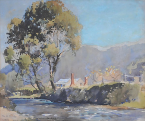 Lot 103 - Carlyle Jackson (1891 - 1940) Large Framed Watercolour - House by the Lot 103 - Carlyle Jackson (1891 - 1940) Large Framed Watercolour - House by the