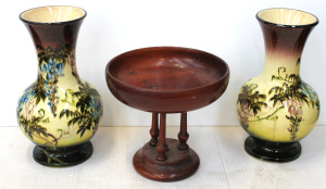 Lot 107 - Group lot 1930s inc Pair Vases with Hand painted Wisteria flowers 30cm