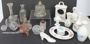 Lot 116 - Group lot China & Glass inc Wedgwood vases, photo frame, Belleek V