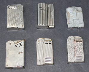 Lot 125 - 6 x vintage Chrome plated Push Button fuel Cigarette Lighters - variou