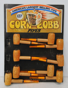Lot 127 - Vintage Point of Sale Corn Cob Pipe w 9 x Corn Cob Pipes - Made in Mis
