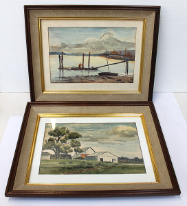 Lot 133 - J Calder (Active c1940s) Pair framed Watercolours - Coastal Scene w Fi Lot 133 - J Calder (Active c1940s) Pair framed Watercolours - Coastal Scene w Fi