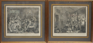 Lot 134 - Pair gilt framed 18th C William Hogarth Engravings - A Rakes Progress