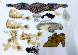 Lot 149 - Group Vintage Beaded & sequinned appliques - various forms & Lot 149 - Group Vintage Beaded & sequinned appliques - various forms &
