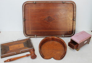 Lot 152 - Mixed Lot Vintage Wood items inc Silky Oak Horseshoe tray, Victorian S