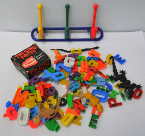 Lot 158 - Small box lot - Vintage Rubber Spooky toys, heaps colourful Alphabet &