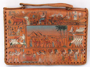 Lot 160 - Vintage Egyptian Leather PurseClutch Bag w Heiroglyph Design, Zipper C
