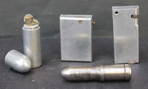 Lot 184 - 4 x vintage c1930 - 40s Aluminium & Metal Fuel Cigarette Lighters