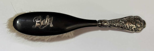 Lot 192 - Sterling silver & ebony babies Hair brush feat embossed cherub - h