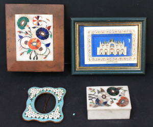 Lot 203 - 4 pces vintage inc 2 x Pietra Dura Alabaster - with inlaid Lapis, Mot Lot 203 - 4 pces vintage inc 2 x Pietra Dura Alabaster - with inlaid Lapis, Mot