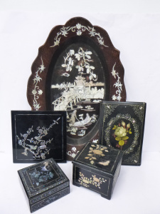 Lot 206 - Group lot Vintage and Contemporary Inlaid Mother Of Pearl Items inc,