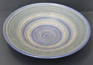 Lot 218 - 1988 Wide Ceramic Platter by Peter Corser, Blue Concentric Spiral Ring