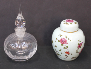 Lot 220 - 2 pces inc Staffs England Ginger Jar - Soft Green with Pink flowers 1 Lot 220 - 2 pces inc Staffs England Ginger Jar - Soft Green with Pink flowers 1