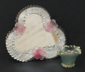 Lot 227 - 2 pces vintage Italian venetian glass inc Vanity mirror with glass bor Lot 227 - 2 pces vintage Italian venetian glass inc Vanity mirror with glass bor