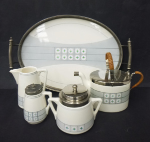 Lot 229 - German Waechtersbach Secessionist Pottery tea set with tray - teapot, Lot 229 - German Waechtersbach Secessionist Pottery tea set with tray - teapot,
