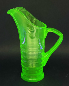 Lot 242 - Art Deco Uranium glass jug - ribbed lower section & angled handle