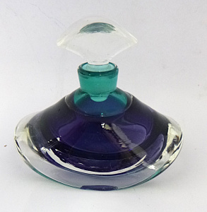 Australian Maureen Willams Art Glass Perfume bottle, clear with purple and aqua,