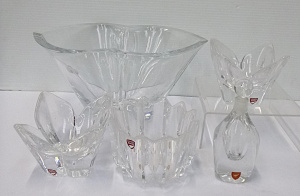 Group lot of Modernist Scandinavian and other Glass inc, Orrefors Lotus Petal Bo