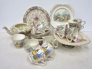 Group lot of Vintage Crinoline Lady China inc, Nelson Pompadour Part Tea Set, ot