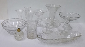 Group lot of Vintage Mostly Cut Crystal inc, vases, comports, oval bowl, candle