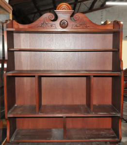 Lot 2 - Unusual c1900 Cedar & Mahogany Shelving Unit w Carved Decoration to