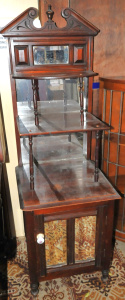 Lot 3 - Small Unusual Edwardian Mirror Back Three Tier Cabinet - Approx 150cm H