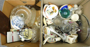 Lot 12 - 2 Boxes Mixed inc Vintage Glass, China, Placemats Mirror, Pedestal Cake