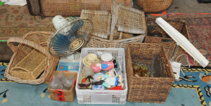 Lot 25 - Group Lot of Mixed items incl Wicker & Cane Baskets, Assorted Ceram
