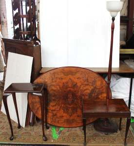 Lot 34 - Lot of Victorian Occasional Furniture inc Oval Wallnut Veneer Table Top