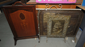 Lot 35 - 3 x Fireguards & Wooden Screen incl One Brass Fire Guard w image of