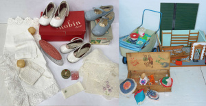 Lot 59 - Mixed Group Vintage inc Linen & Lace, Ivorine containers, Childs le