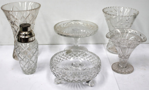 Lot 73 - Lot of Vintage Cut Crystal inc Cocktail Shaker, Cake Stand, Vases etc