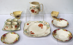 Lot 87 - Group lot vintage Royal Winton china inc Art Deco 5 piece Egg set (1 eg