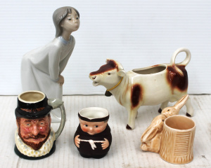 Lot 98 - Group Lot of Vintage China Figures inc Lladro Nao Leaning Woman, Goebel
