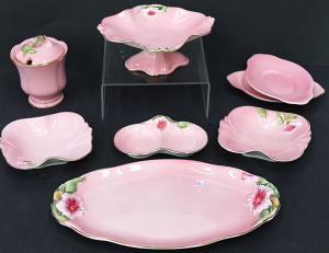 Lot 101 - Group lot Vintage Royal Winton Pink Petunia inc Bon Bon pedestal dish, Lot 101 - Group lot Vintage Royal Winton Pink Petunia inc Bon Bon pedestal dish,