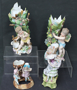 Lot 102 - Small lot - Victorian Porcelain Figures & Figural Spill Vases - pa